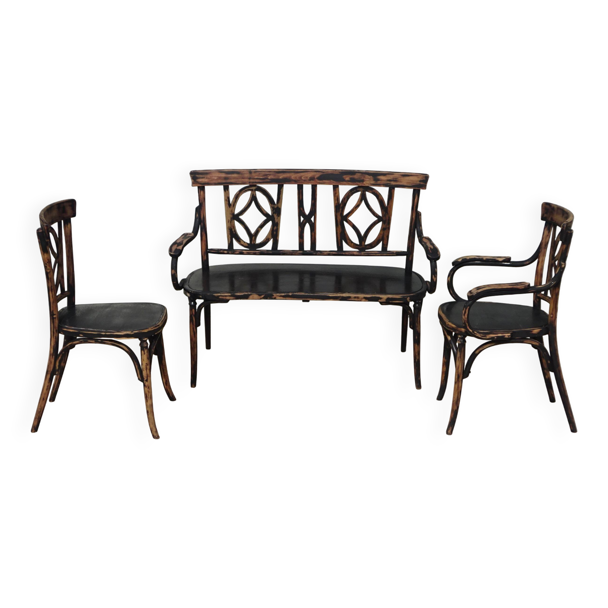 Salon Baumann, 1910, banquette, fauteuil et chaise bistrot