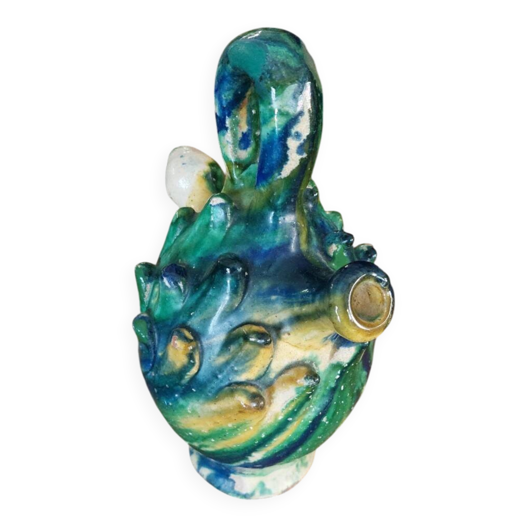 Antique glazed terracotta jug from Seminara Calabria, signed Ditto