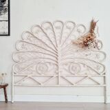 Peacock headboard in white rattan