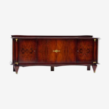 French Art Deco sideboard in rio rosewood & brass elements, 1930s.