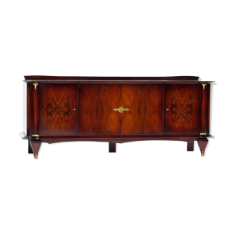 French Art Deco sideboard in rio rosewood & brass elements, 1930s.