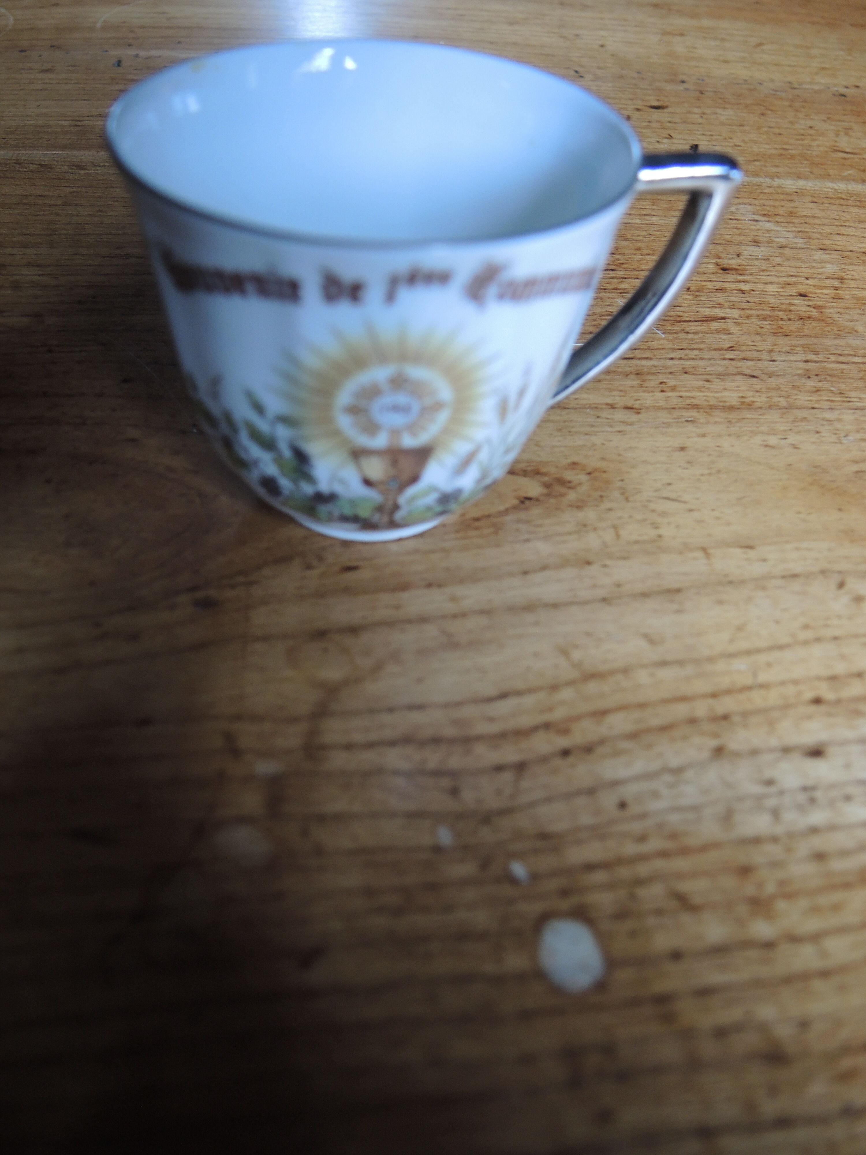 Ancient Cup And Saucer In Porcelain First Communion