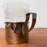 Vintage tea glasses RDA from East Germany by MUQ, Metallwarenfabrik Union Quedlinburg, set of 4.