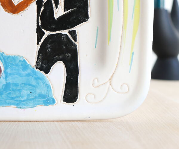 Assiette murale ou plat en céramique de Vallauris signée Jacques Sagan, années 50