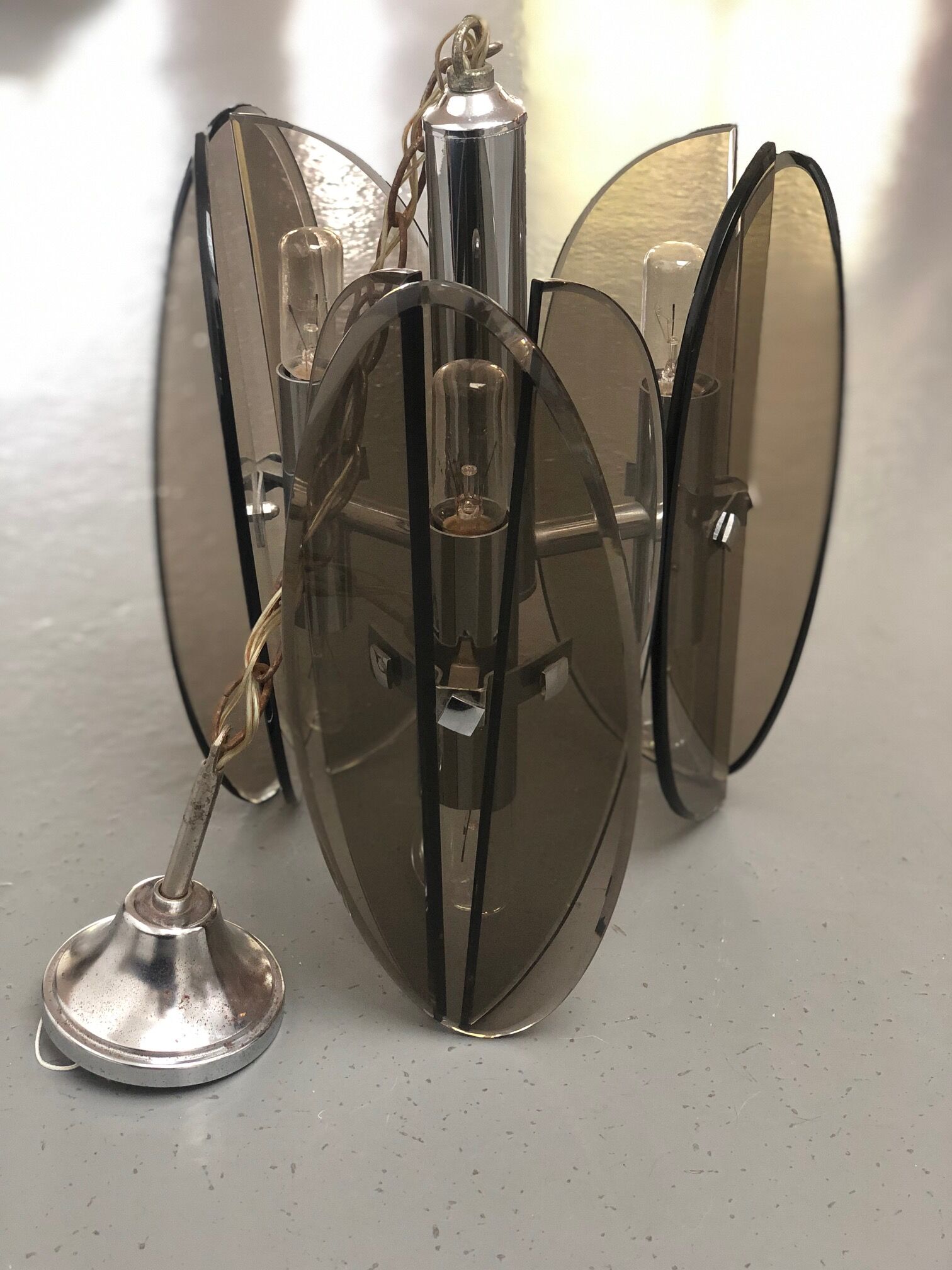 Italian chandelier 70s in beveled brown smoked glass