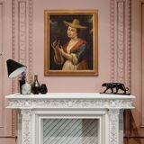 Italian Framework Portrait Of A Girl With A Goldfinch From 18th Century