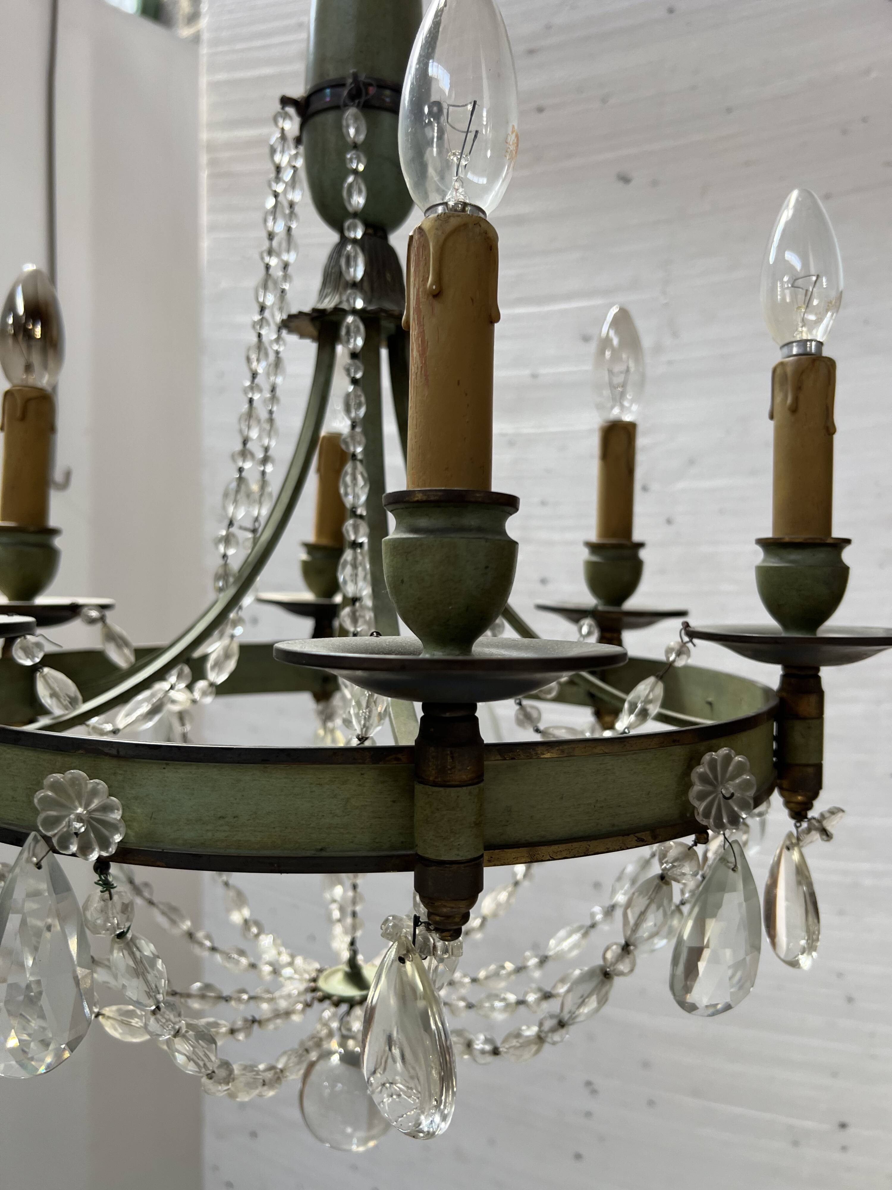 Empire style chandelier with tassels and patinated sheet metal, 20th century