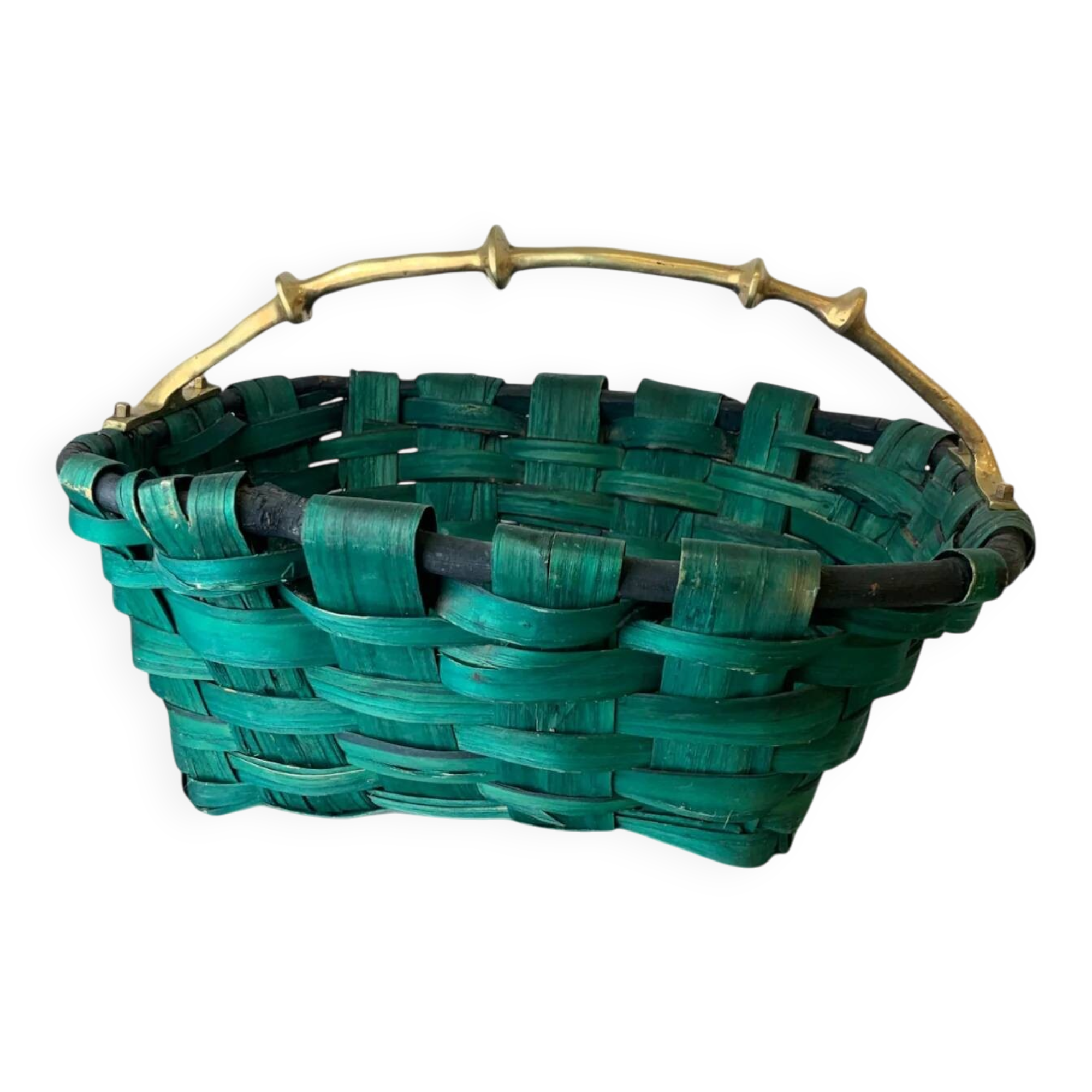 Brutalist basket by David Marshall, wood & bronze, Spain, 1970s