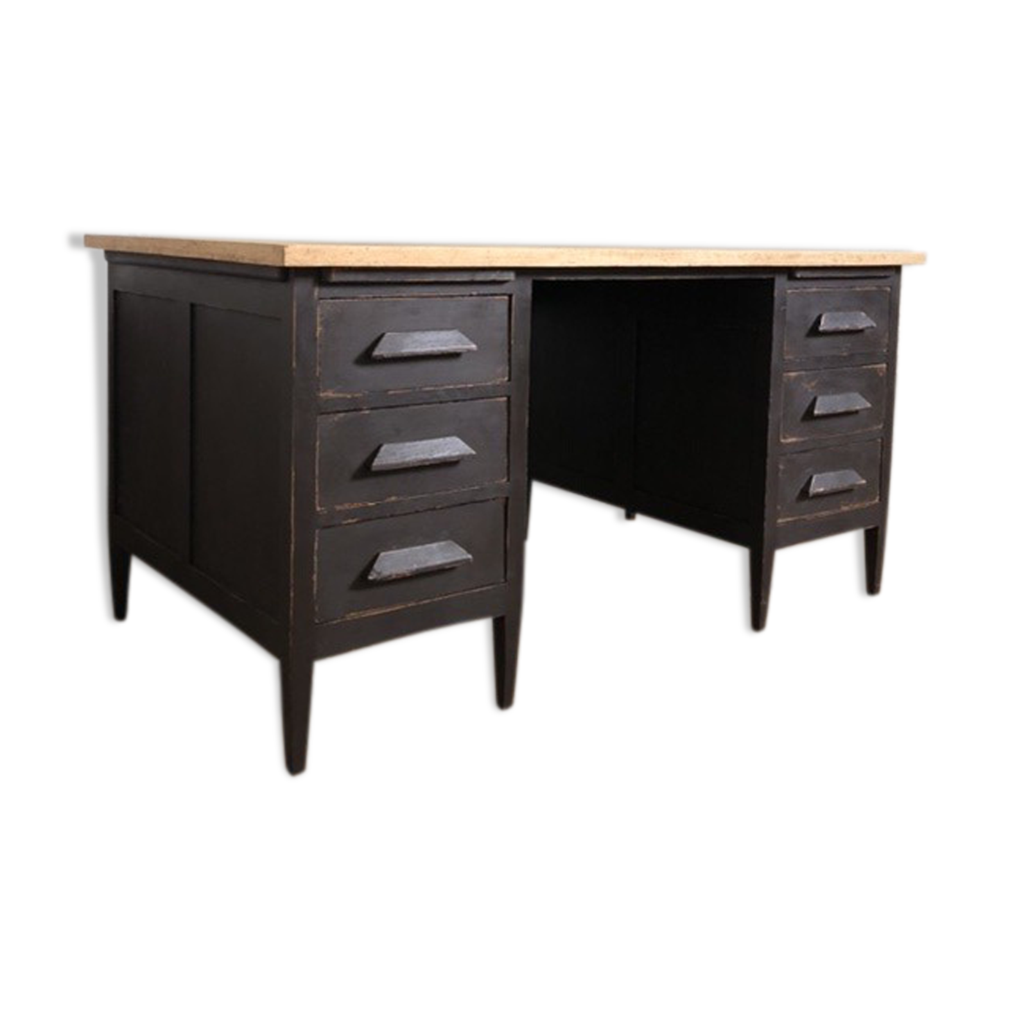 Former wooden minister's desk, black patina