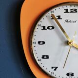 Vintage formica clock asymmetrical silent wall clock "Mervex orange"