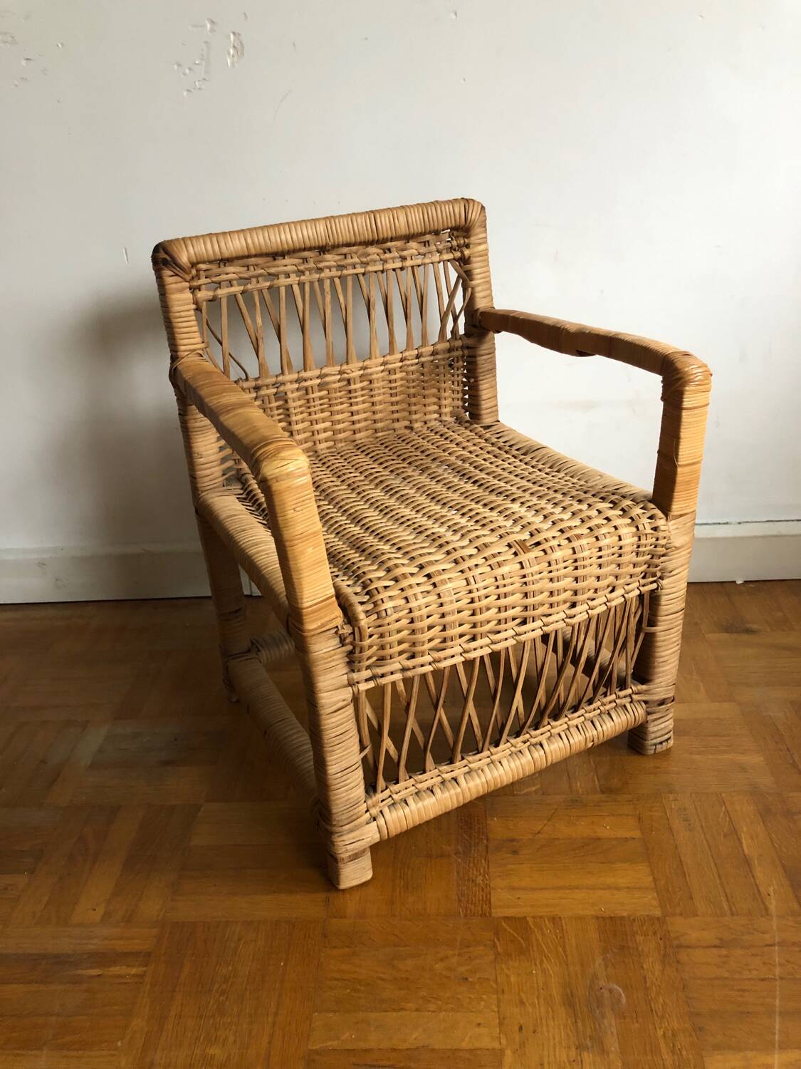 Vintage rattan children's armchair