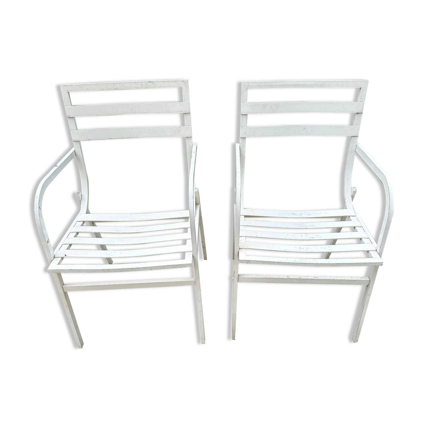 Pair of garden armchairs in white lacquered aluminum - HUGONET