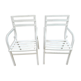 Pair of garden armchairs in white lacquered aluminum - HUGONET