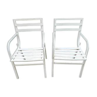 Paire de fauteuils de jardin en aluminium laqué blanc  -  HUGONET