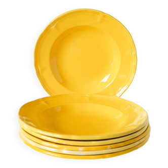 Set of 6 Badonviller lemon yellow soup plates, 1960