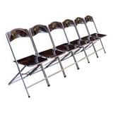 6 chaises pliantes en Plexiglas fumé et métal chrome Chaisor 1970