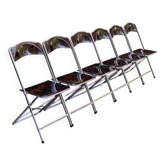 6 chaises pliantes en Plexiglas fumé et métal chrome Chaisor 1970