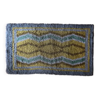 Mid-century Modern High Pile, Yellow, Aquamarine & Grey Rya Rug, Sweden, 1960s
