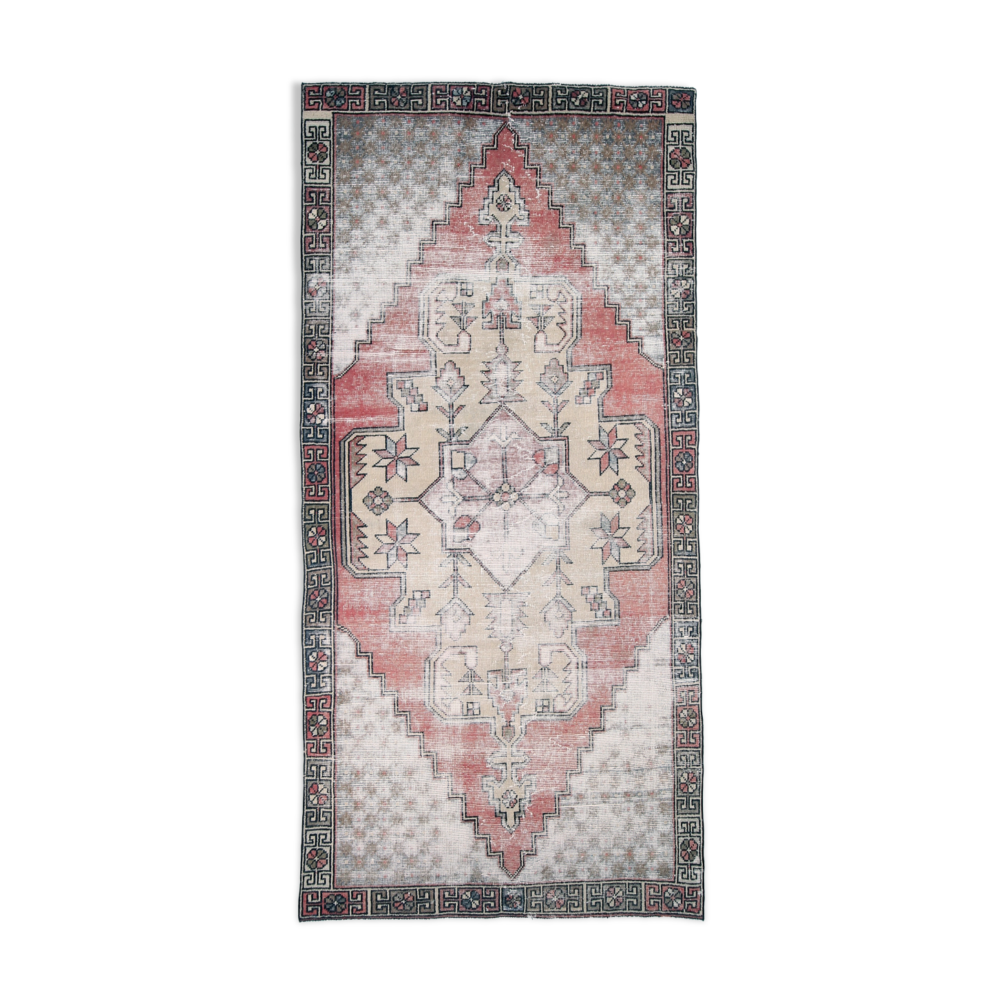 4x9 handmade distressed wool vintage rug 267x129cm