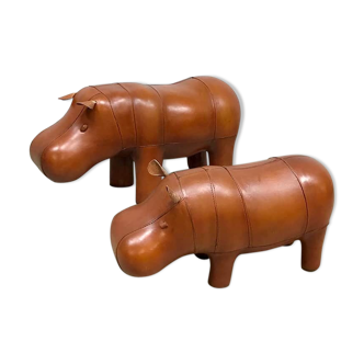 Vintage design leather Hippo ottoman by Dimitri Omersa, set of 2
