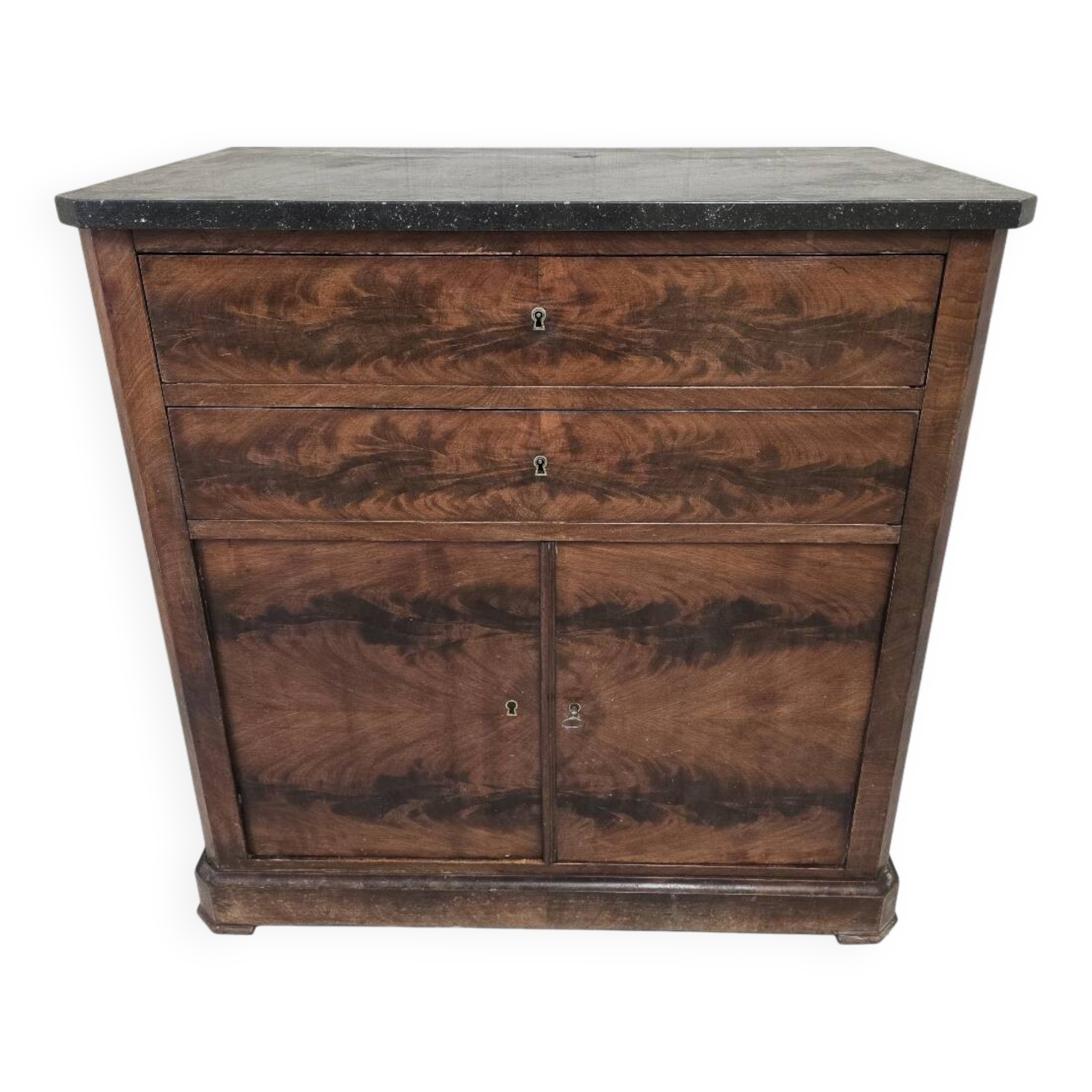 Commode ancienne en acajou flammé de style louis philippe