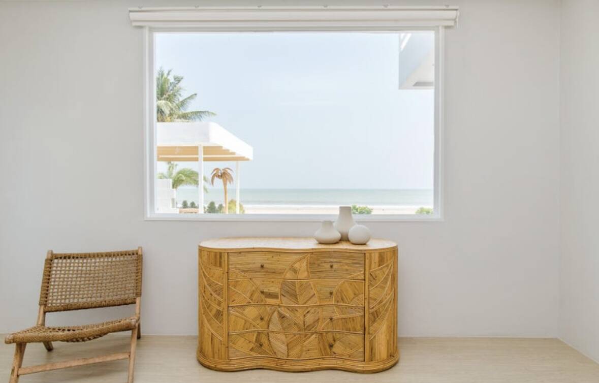 Rattan “leaf” chest of drawers