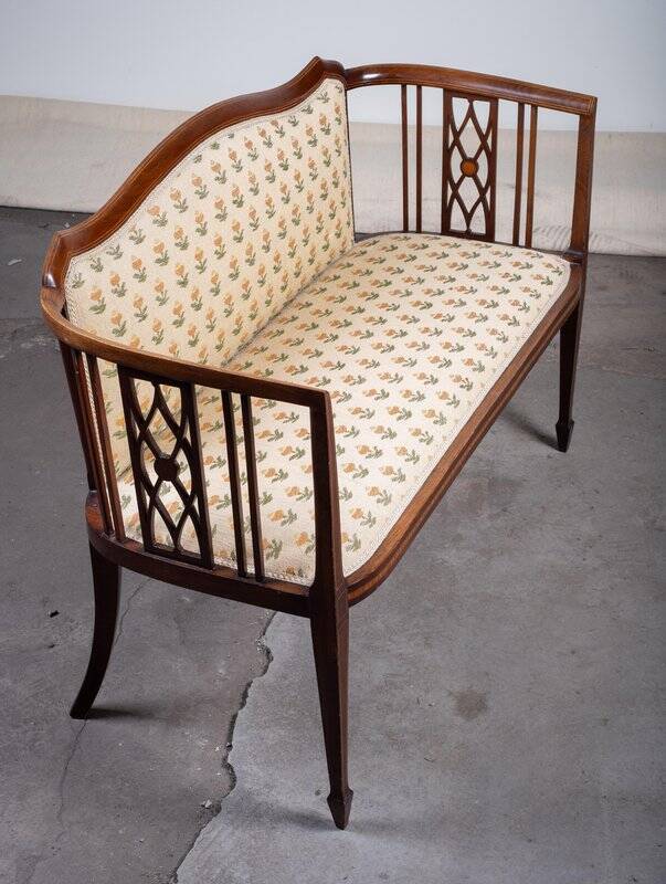 Art Nouveau Two-Seater Canapé or Bench in Mahogany, Early 1900s