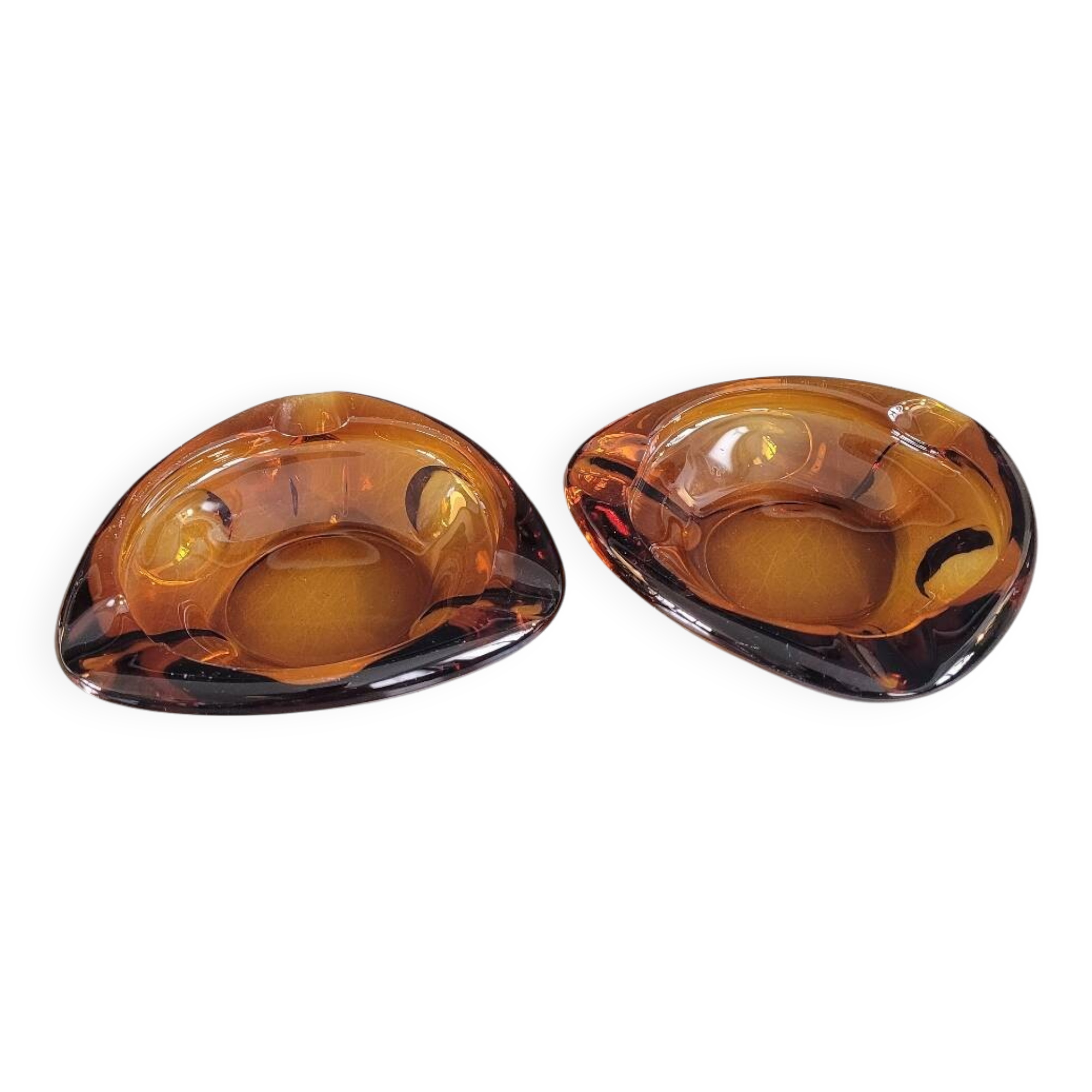 Set of 2 amber Reims glass ashtrays