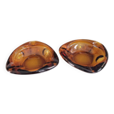 Set of 2 amber Reims glass ashtrays