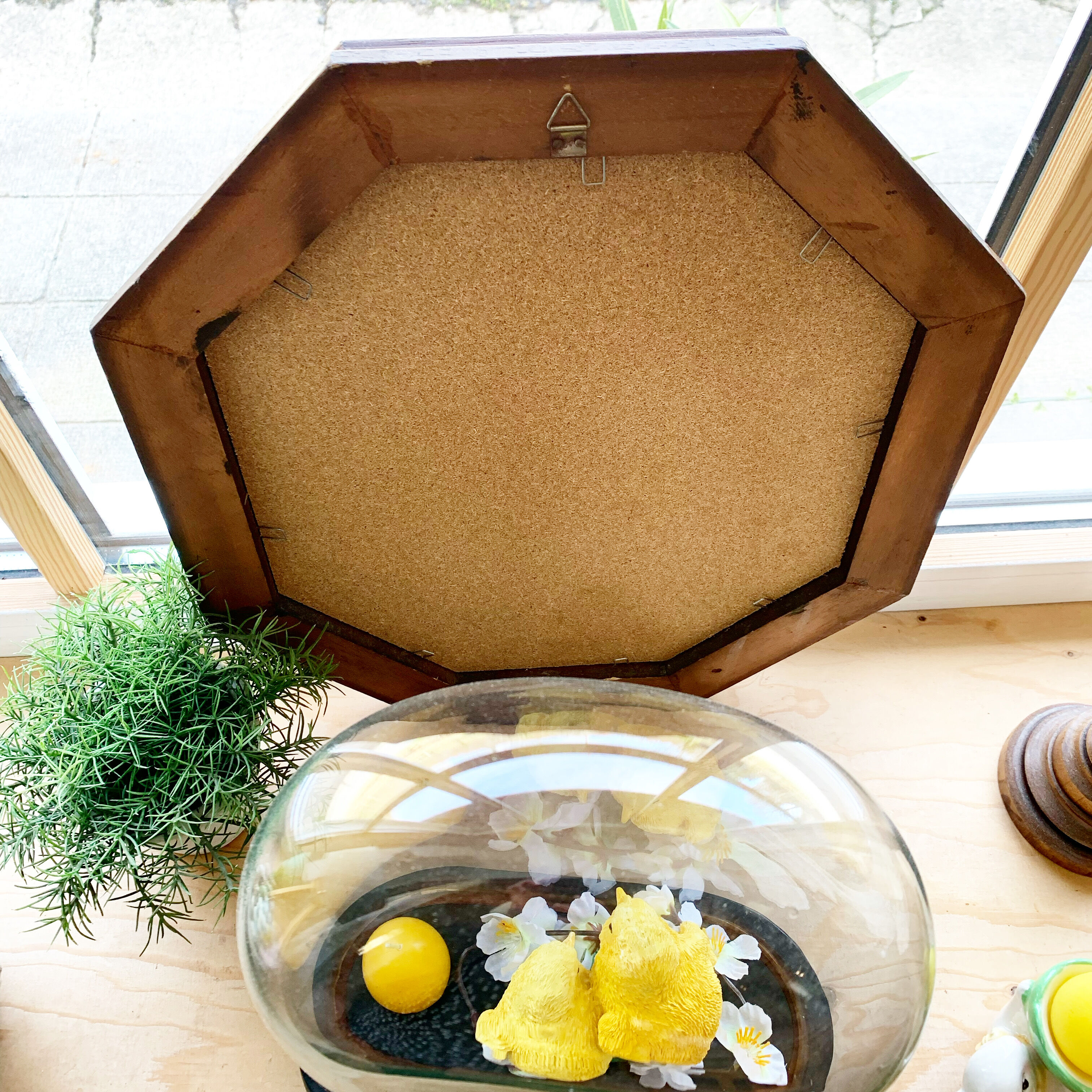 Vintage octagonal wooden mirror