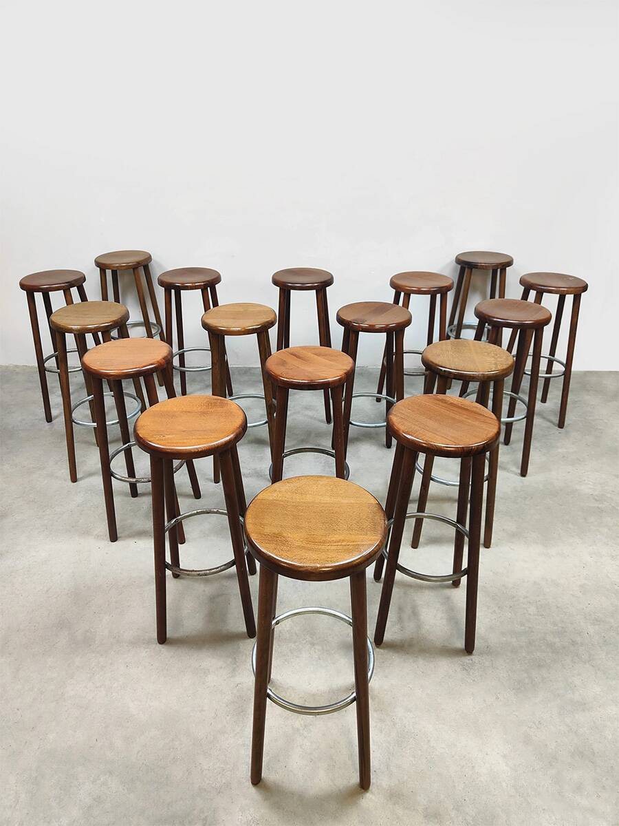 Tabourets de bar vintage en bois français 17x 1970