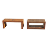 Set French Vintage Rattan Coffee Tables-2 Cuboid Deck Tables-80s