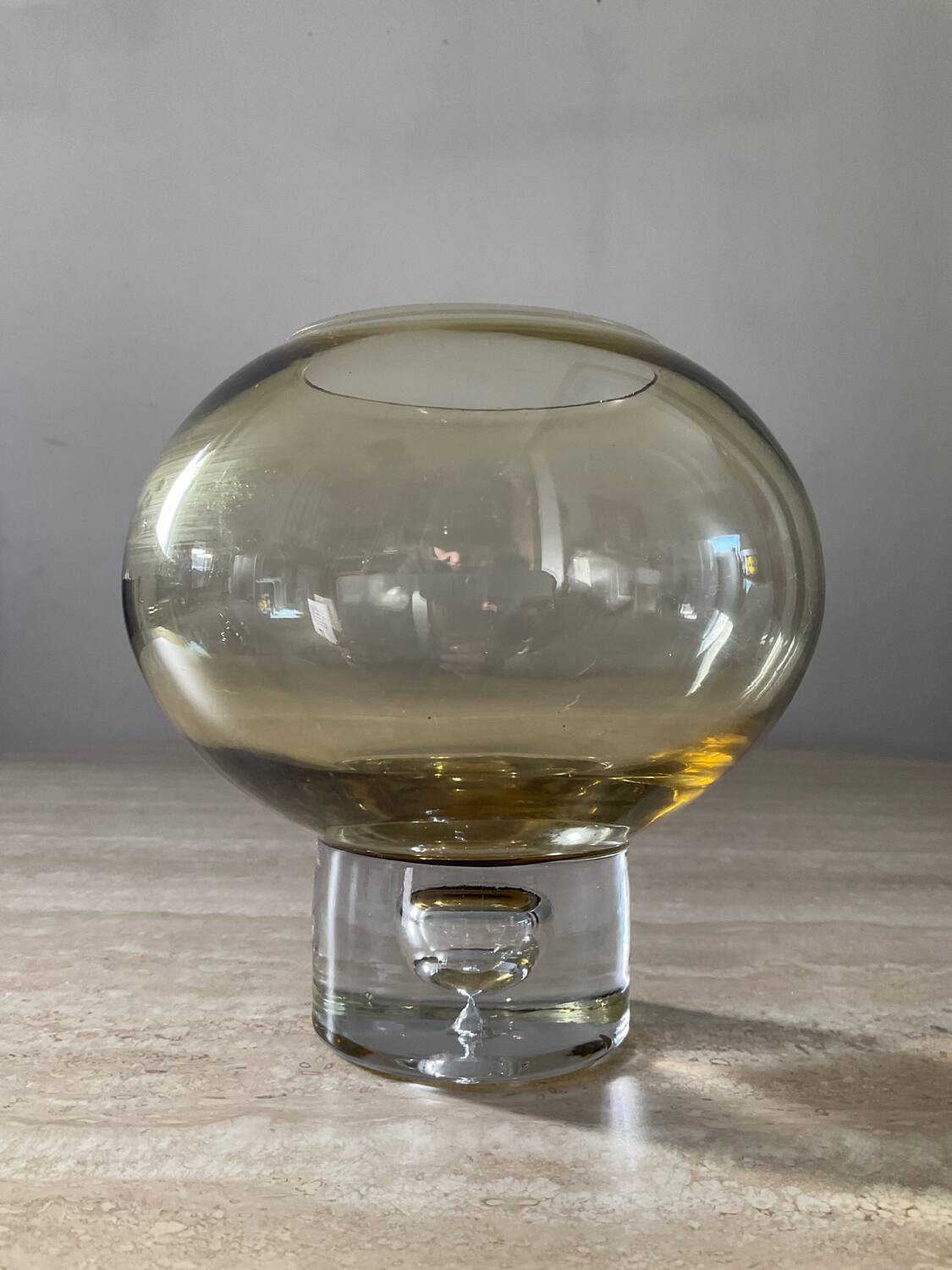 Vintage Krosno amber glass hanging bubble vase