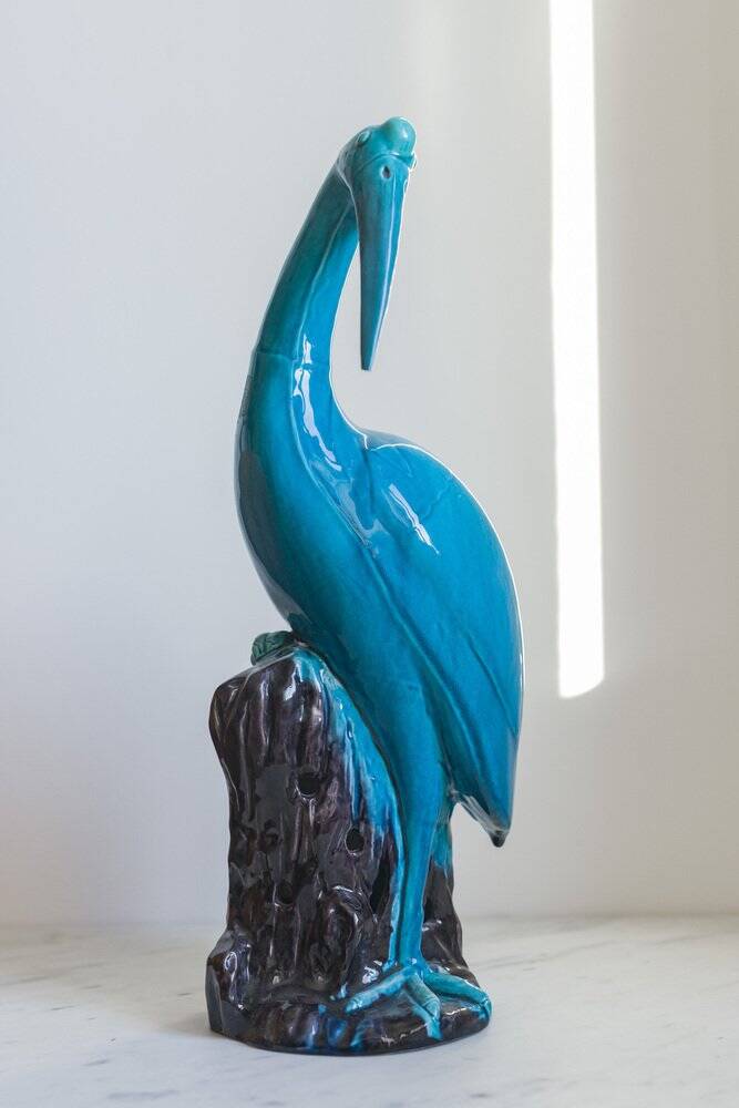 Chinese turquoise glazed crane figurine, 1950s