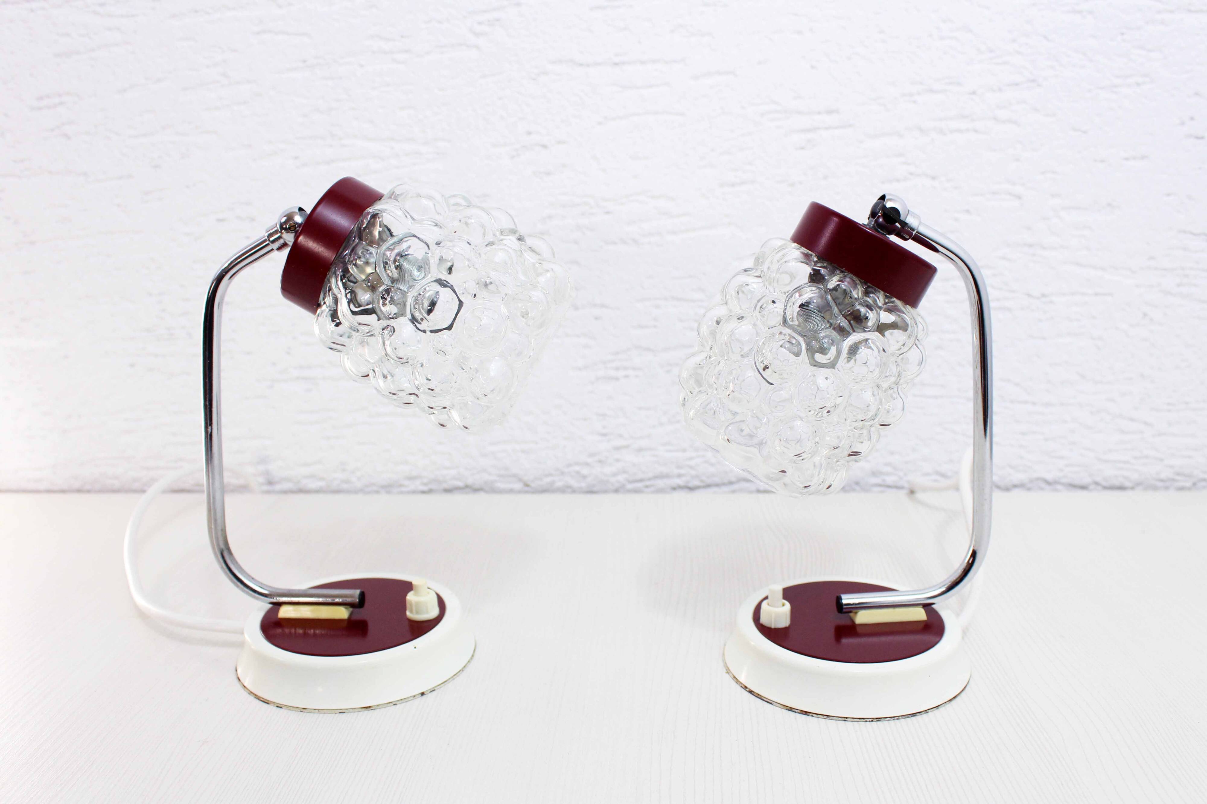 Pair of grape glass and metal bedside lamps