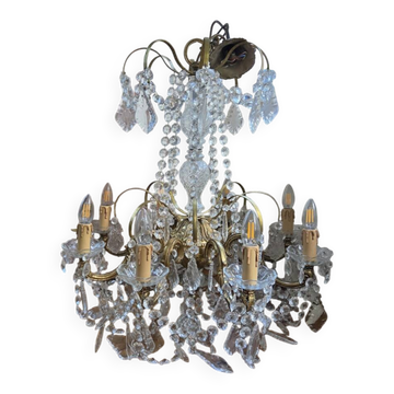 Grand lustre à papillion en verre et métal doré - style Louis XV