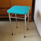 Vintage chromed stool in turquoise blue skai