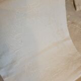 Ancienne nappe lin damassée beige 160 × 180 cm + 12 serviettes