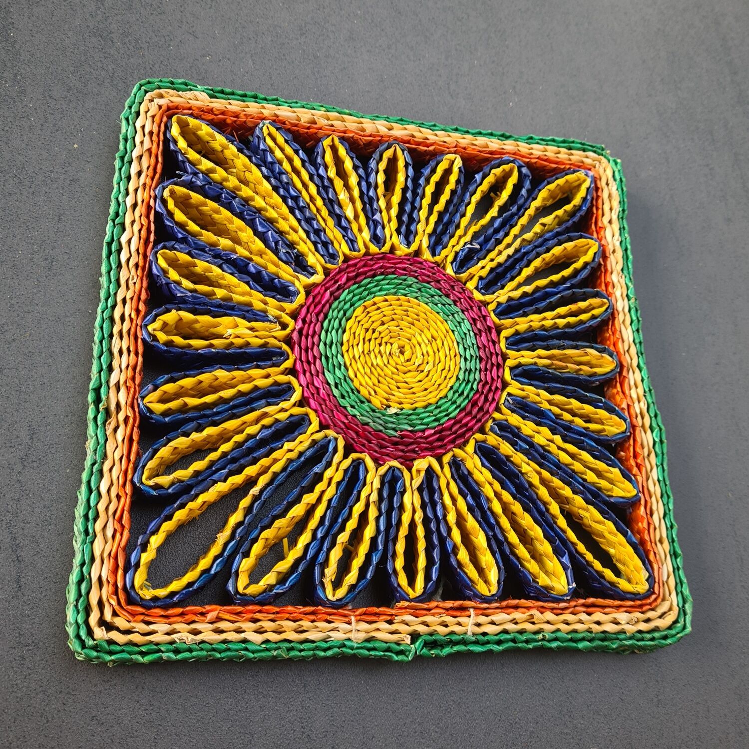 Square wicker trivet, 70s
