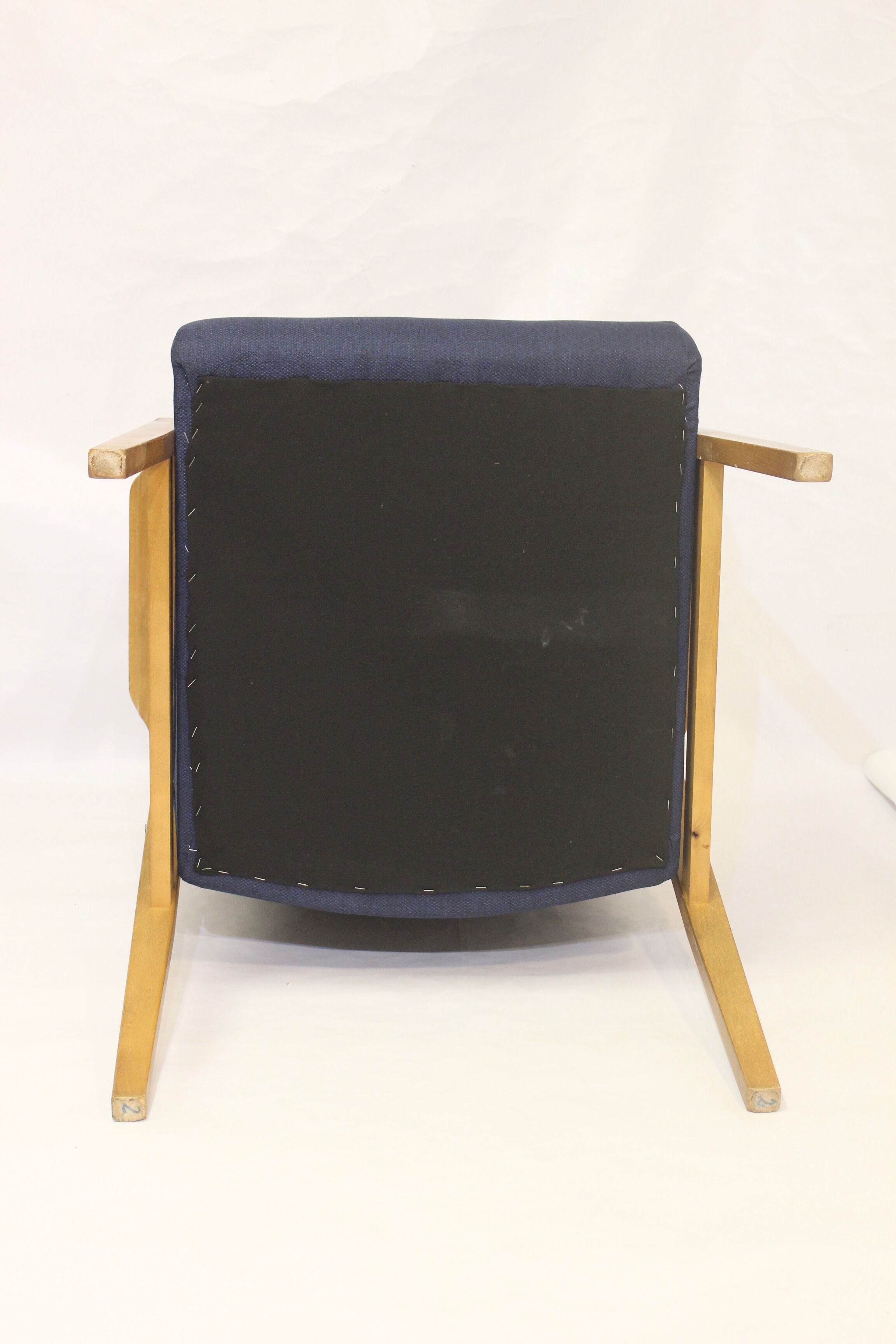 Pair of Scandinavian armchairs 60s restored deep blue gloved fabric.