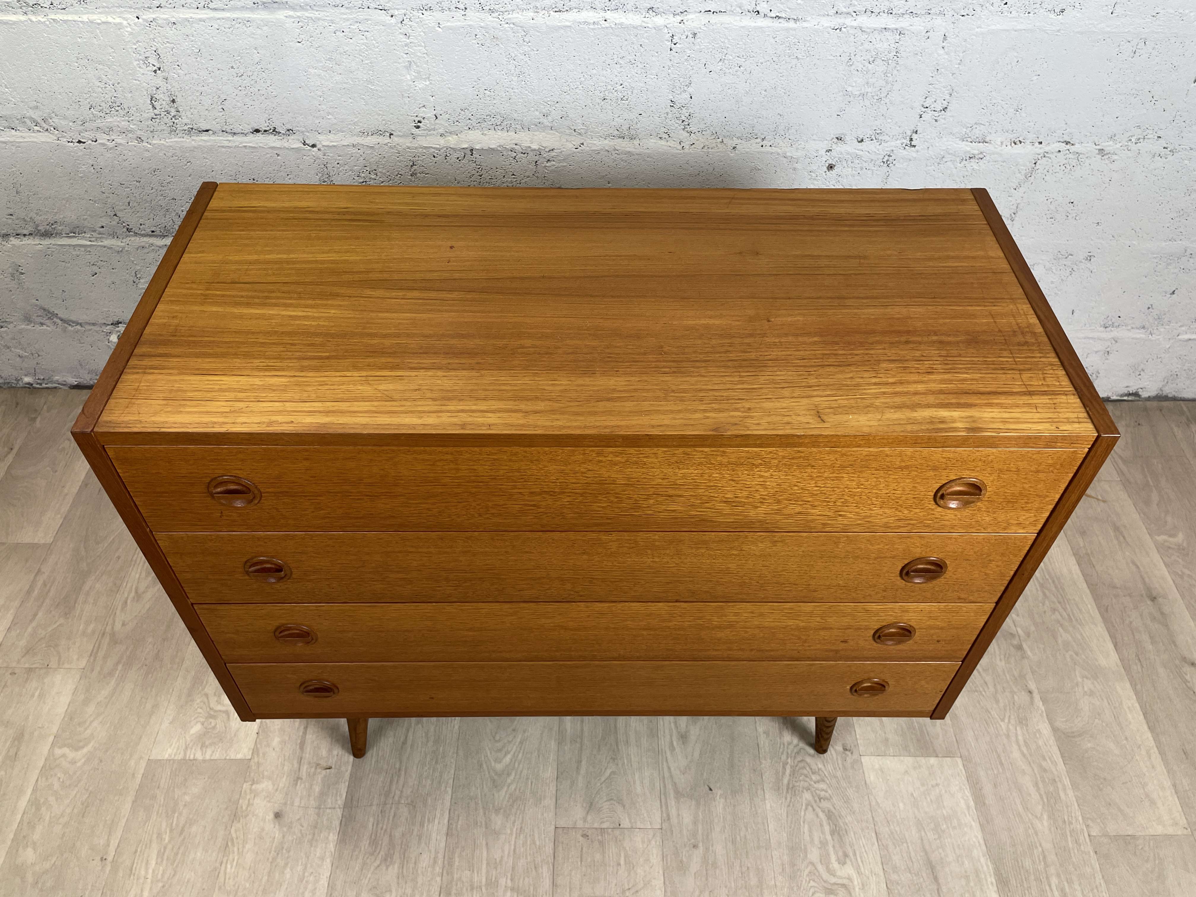 Wide chest of drawers 4 drawers scandinavian vintage teak, 60s