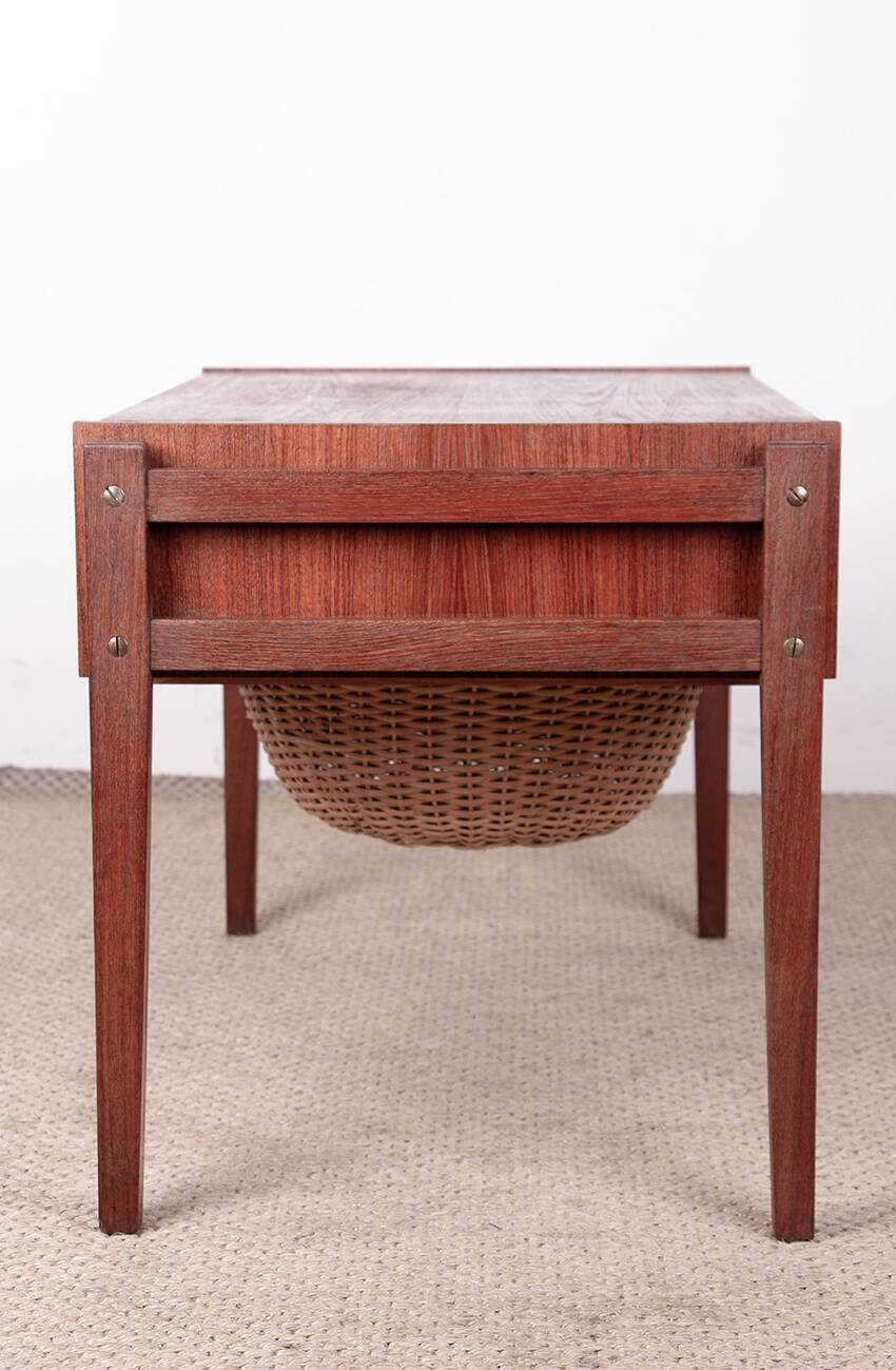 Vintage Danish sewing cabinet, known as "Travailleuse", teak and rattan from the 1960s.