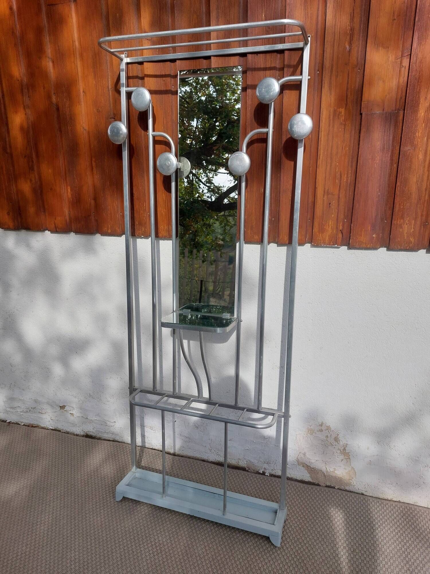 aluminium entrance coat rack, hooks, vintage, industrial