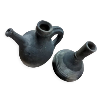 Set of 2 egyptian black terracotta pottery