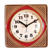 Horloge céramique vintage pendule murale silencieuse carrée "Peter rouge brun"