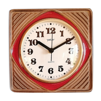 Vintage ceramic clock silent wall clock square "Peter red brown"