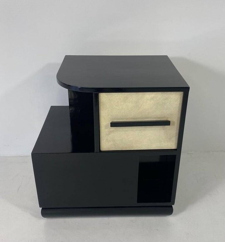 Italian Art Deco Parchment and Black Lacquer Cabinet, 1940s