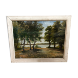 Old oil painting Savior Bernay Theric 1895 the Rhône with vintage wooden frame