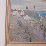 Original Swedish Oil on Panel – “Village Scene II” by E. R. Olsson – Signed