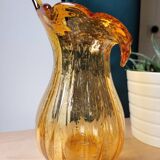 Vase en verre bullé orange